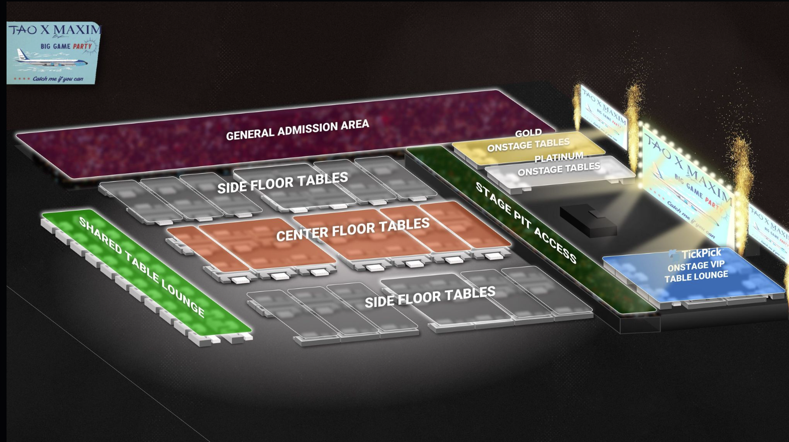 tao x maxim big game weekend 2023 table layout